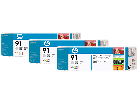 HP 91 3-pack 775-ml Light Grey Ink Cartridges